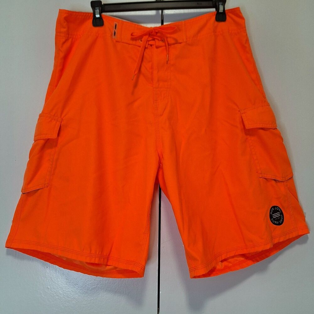 Ron Jon Surf Shop Men's Swimming Trunks Bright Orange, Secure Pockets Size 32
